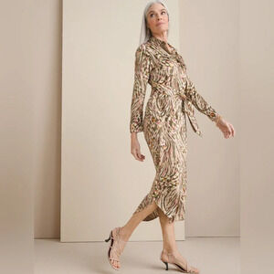 Chico's Maxi Shirt Dress Utility Satin Animal Print Silky